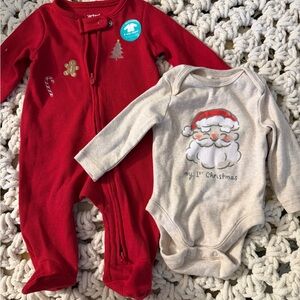 Carter's Red Footed One-Piece and Cream 'My 1st Christmas' Bodysuit Set